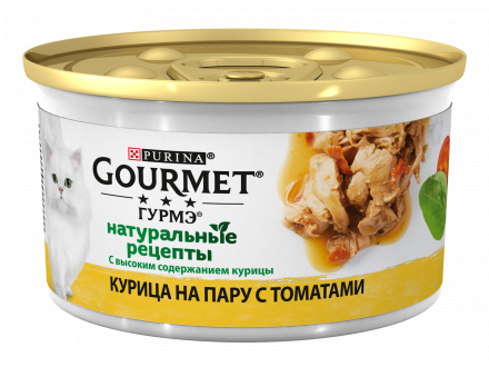 Консервы для кошек Gourmet Натуральные рецепты с курицей и томатами 85 г х 12 шт