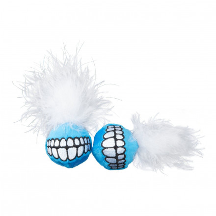 Rogz игрушка для кошек, плюшевый мяч с мятой и пером, синий, 2 шт в уп