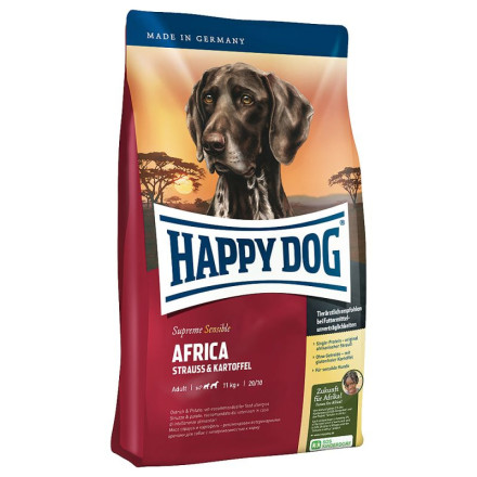 Happy Dog Supreme Sensible Africa сухой корм для взрослых собак с чувствительным пищеварением или аллергией с мясом страуса - 4 кг