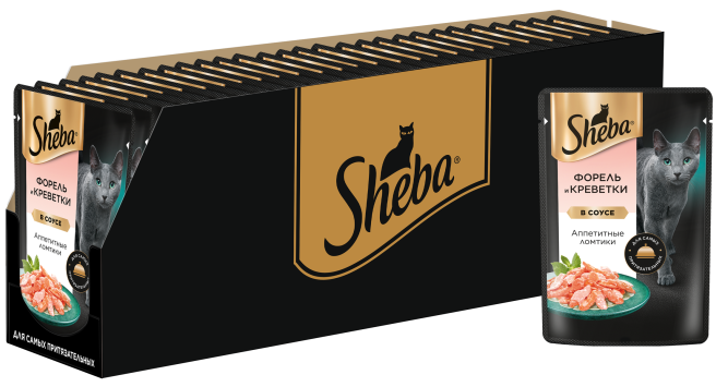 Sheba влажный корм для кошек ломтики с форелью и креветками, в соусе, в паучах - 75 г х 28 шт