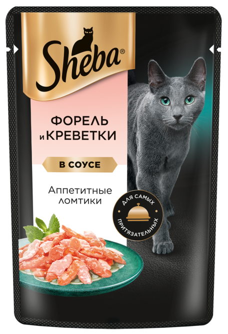 Sheba влажный корм для кошек ломтики с форелью и креветками, в соусе, в паучах - 75 г х 28 шт
