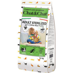 Chat&amp;Chat Expert Premium сухой корм для стерилизованных кошек с белым мясом птицы - 14 кг