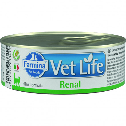 Farmina Vet Life Renal диетический влажный корм для кошек при заболевании почек, паштет - 85 г x 12 шт