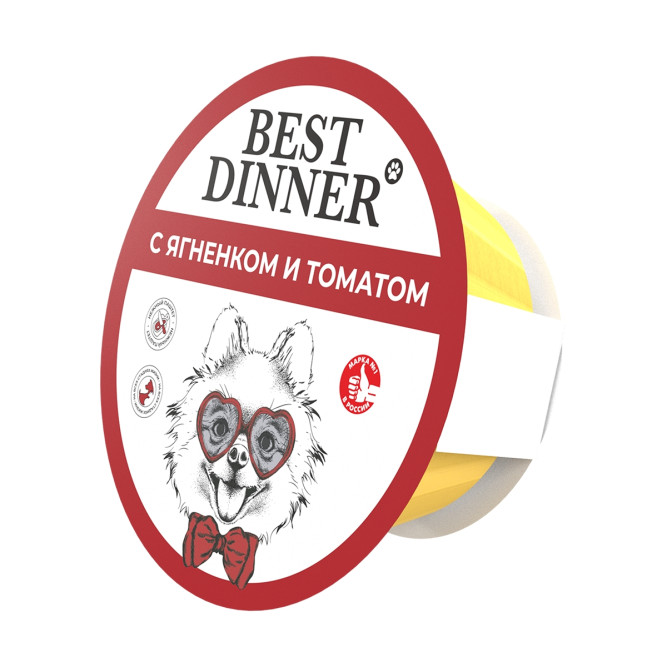 Best Dinner влажный корм для взрослых собак мелких пород, паштет с ягненком и томатами, в ламистерах - 100 г х 12 шт