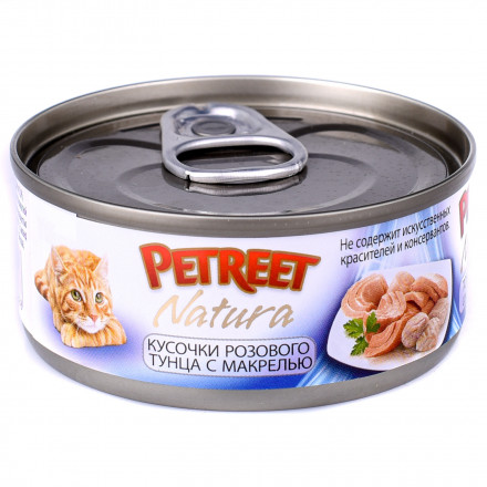 Petreet влажный корм для кошек с кусочками розового тунца с макрелью - 70 г