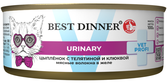 Best Dinner Exclusive консервы для кошек для профилактики МКБ с цыпленком, телятиной и клюквой - 100 г х 12 шт