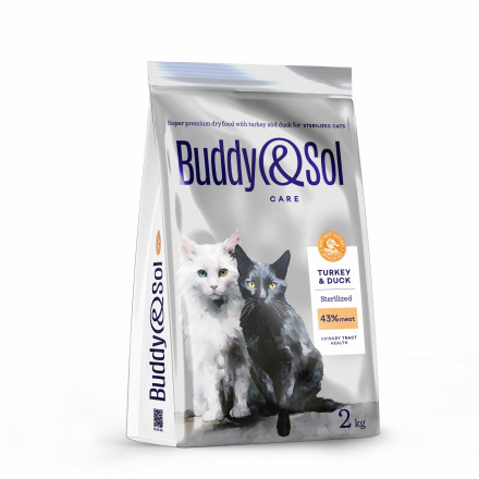 Buddy&amp;Sol Care Sterilized сухой корм для взрослых стерилизованных кошек с индейкой и уткой - 2 кг