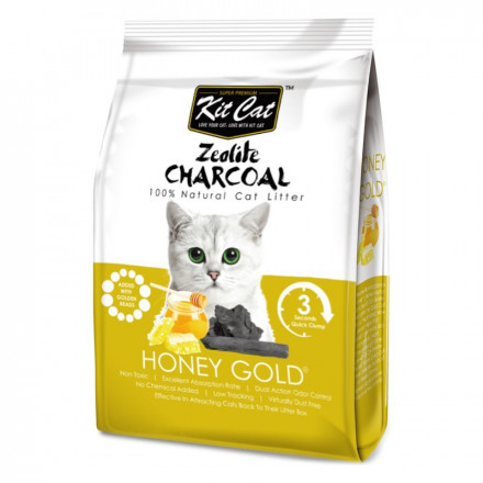 Kit Cat Zeolite Charcoal Honey Gold цеолитовый комкующийся наполнитель медовый с золотыми крупинками - 4 кг