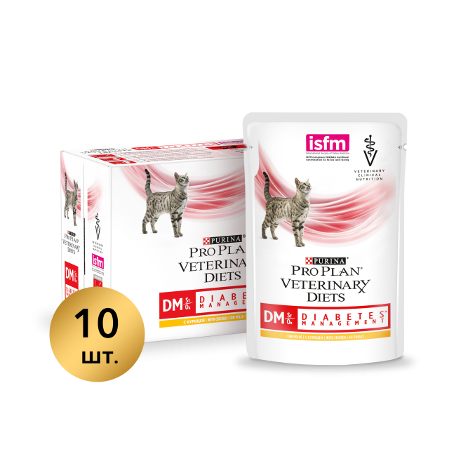 Purina Pro Plan Veterinary diets DM St/Ox Diabetes Management влажный корм для взрослых кошек при диабете с курицей - 85 г х 10 шт