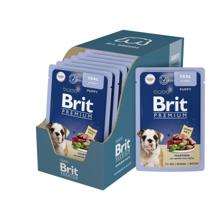 Brit Premium паучи для щенков всех пород с телятиной в соусе - 85 г х 14 шт