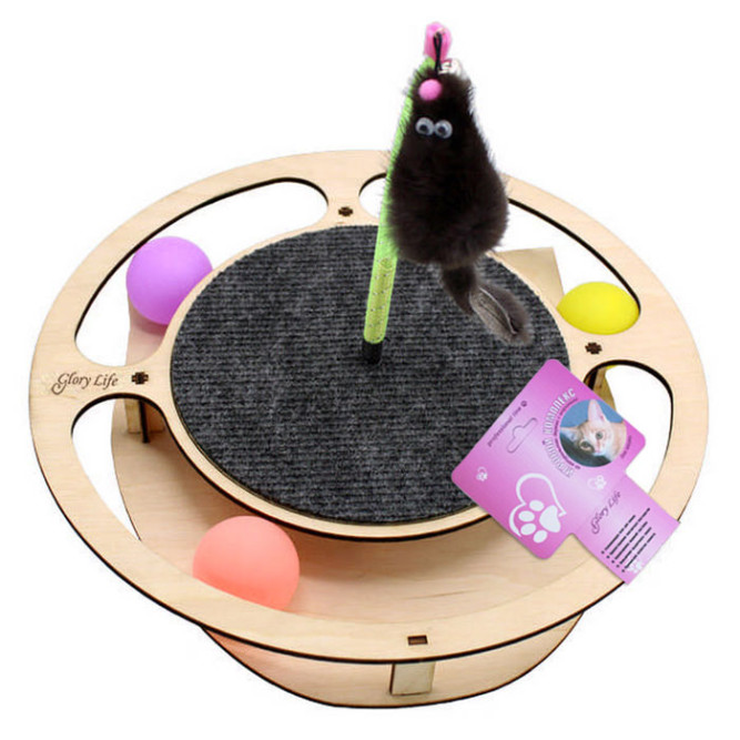 Glory Life игровой комплекс для кошек Круг с шариками, игрушкой на пружине и когтеточкой из ковра