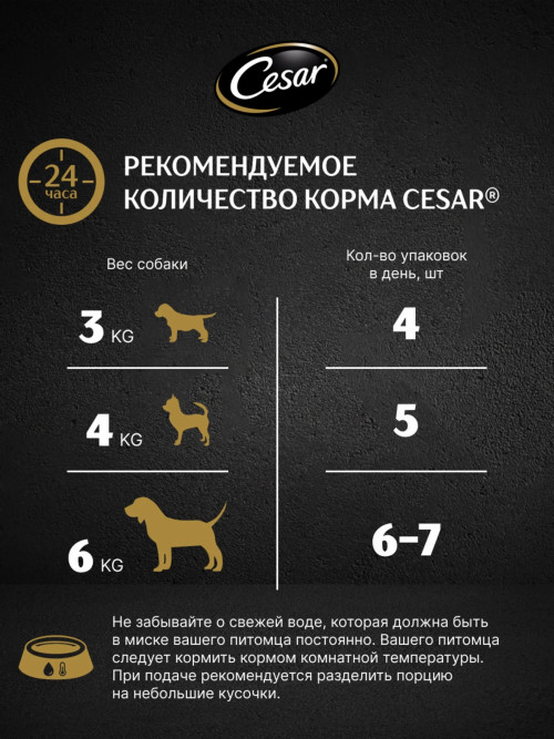 Cesar влажный корм для взрослых собак с говядиной, кроликом и шпинатом, в паучах - 85 г х 28 шт