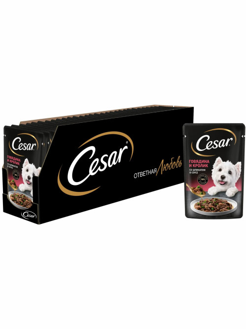 Cesar влажный корм для взрослых собак с говядиной, кроликом и шпинатом, в паучах - 85 г х 28 шт