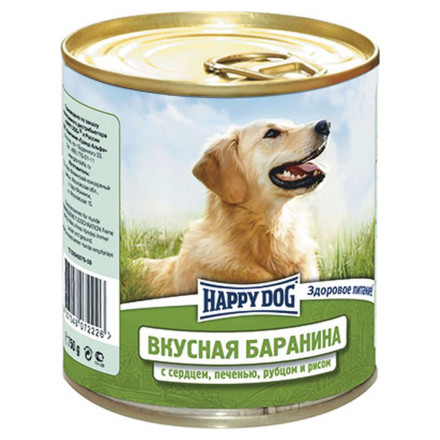 Влажный корм Happy Dog Вкусная Баранина с рисом, сердцем, печенью и рубцом для взрослых собак - 750 г (12 шт в уп)