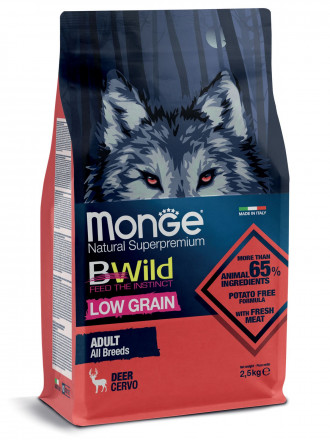 Monge Dog BWild Low Grain сухой низкозерновой корм для взрослых собак всех пород с мясом оленя 2,5 кг