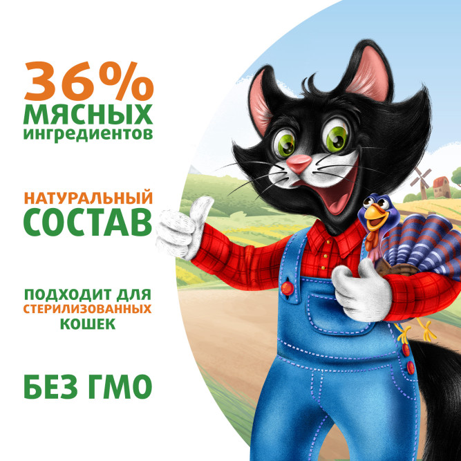 Ферма кота Фёдора влажный корм для кошек сочные кусочки с индейкой - 85 г х 24 шт