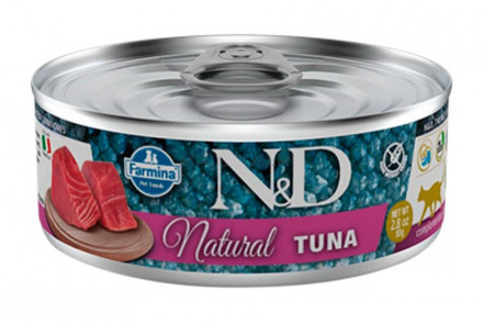 Farmina N&amp;D Natural Cat Tuna влажный беззерновой корм для взрослых кошек с тунцом - 80 г (12 шт в уп)