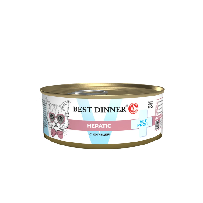 Best Dinner Vet Profi Hepatic влажный диетический корм для взрослых кошек при заболеваниях печени, с курицей, в консервах - 100 г х 12 шт
