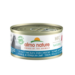 Almo Nature HFC Natural Tuna, Chicken and Cheese консервы для взрослых кошек с тунцом, курицей и сыром, в бульоне - 70 г х 24 шт