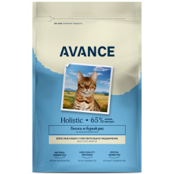 Avance Adult Sensitive полнорационный сухой корм для взрослых кошек с чувствительным пищеварением, с лососем и бурым рисом - 400 г