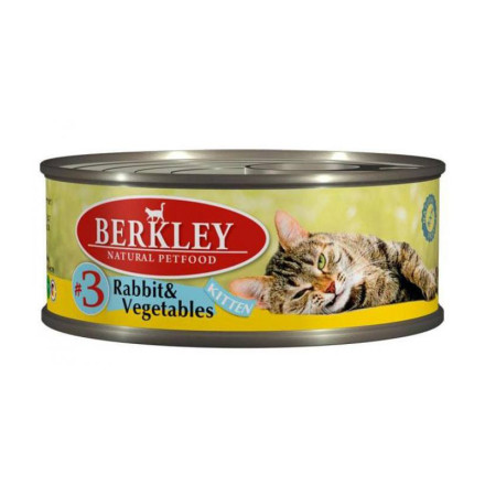 Berkley Kitten Rabbit &amp; Vegetables № 3 паштет для котят с натуральным мясом кролика, овощами, маслом лосося и ароматным бульоном - 100 г х 6 шт