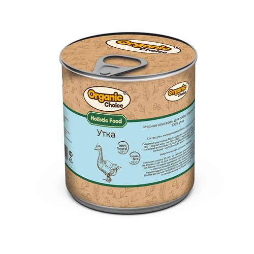Organic Сhoice влажный корм для взрослых собак 100% утка в консервах - 340 г х 12 шт