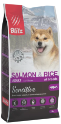 Blitz Adult Salmon&amp;Rice Sensitive сухой корм для взрослых собак всех пород с чувствительным пищеварением, с лососем и рисом - 1,8 кг