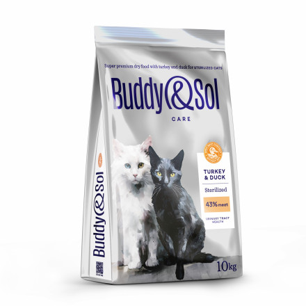 Buddy&amp;Sol Care Sterilized сухой корм для взрослых стерилизованных кошек с индейкой и уткой - 10 кг