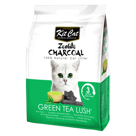 Kit Cat Zeolite Charcoal Green Tea Lush цеолитовый комкующийся наполнитель с ароматом зеленого чая - 4 кг