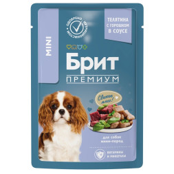 Брит Премиум паучи для взрослых собак миниатюрных пород с телятиной и зеленым горошком в соусе - 85 г х 14 шт