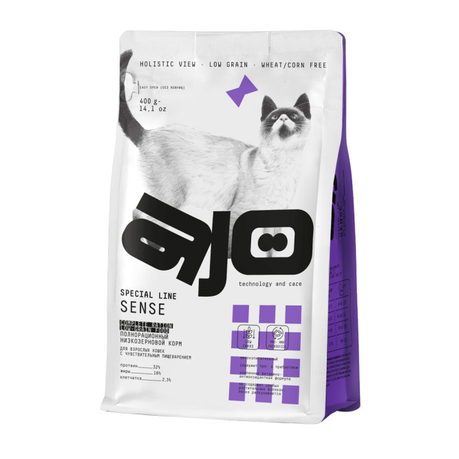 AJO Cat Sense сухой корм для кошек с чувствительным пищеварением с олениной - 400 г