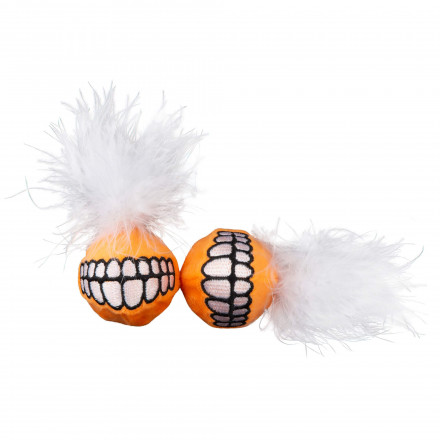 Rogz игрушка для кошек, плюшевый мяч с мятой и пером, оранжевый, 2 шт в уп