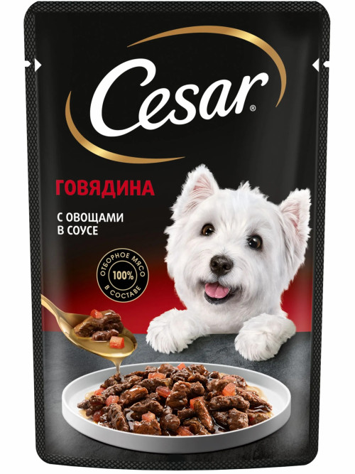 Cesar влажный корм для взрослых собак с говядиной и овощами, в паучах - 85 г х 28 шт
