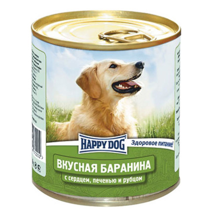 Влажный корм Happy Dog Вкусная Баранина с сердцем, печенью и рубцом для взрослых собак - 750 г (12 шт в уп)