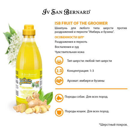 Iv San Bernard Fruit of the Groomer Ginger&amp;Elderbery шампунь для любого типа шерсти против раздражений и перхоти - 100 мл