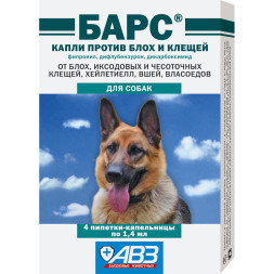 Барс капли инсектоакарицидные для собак от блох, иксодовых и чесоточных клещей, вшей, власоедов - 4 пипетки по 1,4 мл