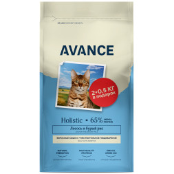 Avance Adult Sensitive полнорационный сухой корм для взрослых кошек с чувствительным пищеварением, с лососем и бурым рисом - 2,5 кг