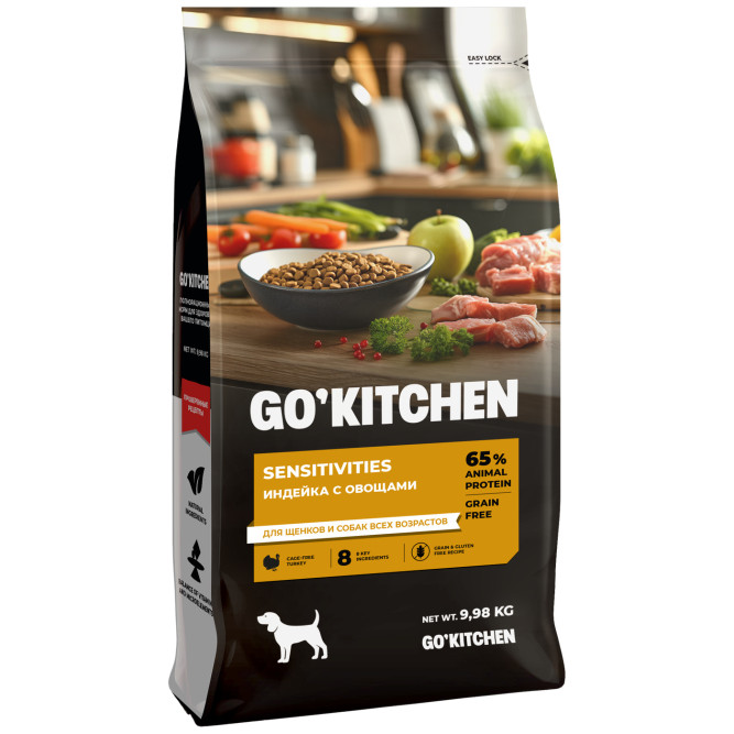 Go' Kitchen SENSITIVITIES Grain Free сухой беззерновой корм для щенков и собак с чувствительным пищеварением, с индейкой - 9,98 кг