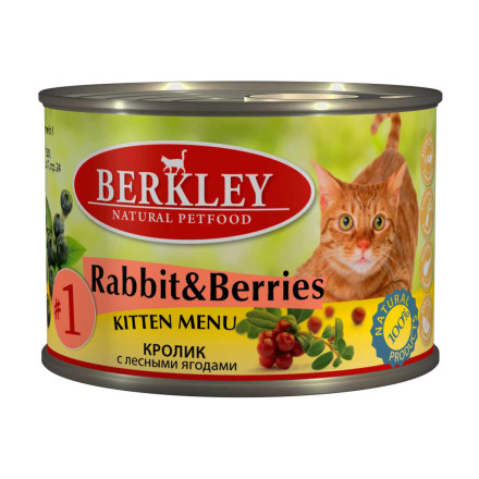 Berkley Kitten Menu Rabbit &amp; Berries №1 влажный корм для котят с кроликом и лесными ягодами - 200 г х 6 шт