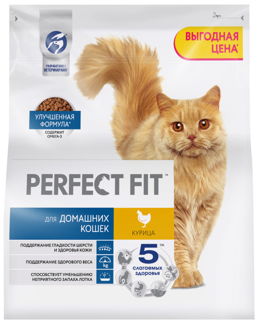 Perfect Fit In-home сухой корм для взрослых домашних кошек с курицей - 1,2 кг