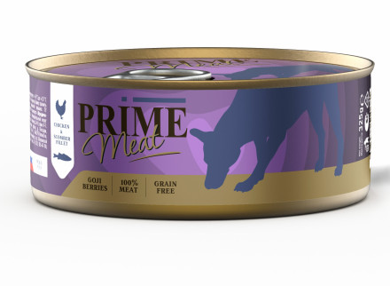 Prime Meat влажный корм для взрослых собак филе курицы со скумбрией, в желе, в консервах - 325 г х 4 шт