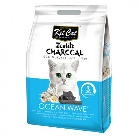 Kit Cat Zeolite Charcoal Ocean Wave цеолитовый комкующийся наполнитель с ароматом океанского бриза - 4 кг