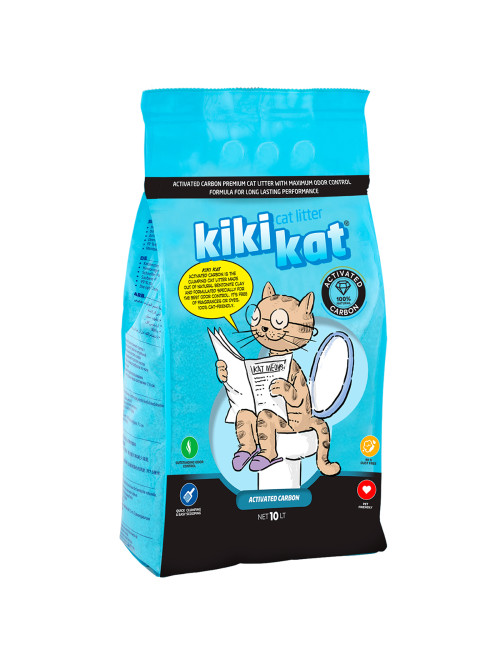 KikiKat комкующийся бентонитовый наполнитель для кошачьего туалета супер-белый "Активированный уголь" - 10 л