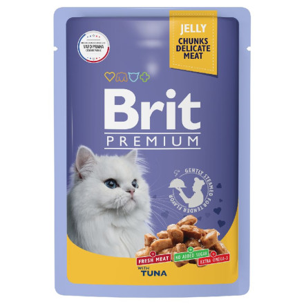 Brit Premium паучи для взрослых кошек с тунцом кусочки в желе - 85 г х 14 шт