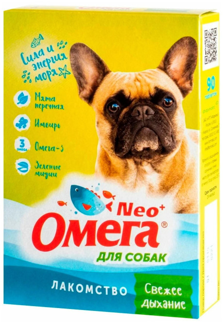 Омега Neo+ Свежее Дыхание витаминизированное лакомство для собак, с мятой и имбирем - 90 таблеток