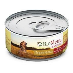 BioMenu Sensitive влажный корм для взрослых собак с перепелкой, в консервах  - 100 г х 24 шт