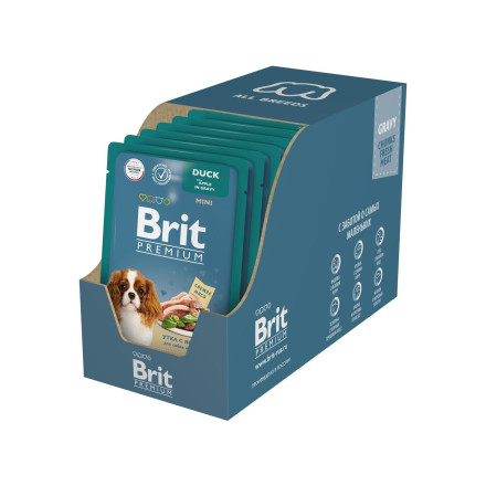 Brit Premium паучи для взрослых собак миниатюрных пород с уткой и яблоком в соусе - 85 г х 14 шт