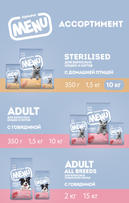 AlphaPet MENU сухой корм для взрослых стерилизованных кошек с домашней птицей - 10 кг