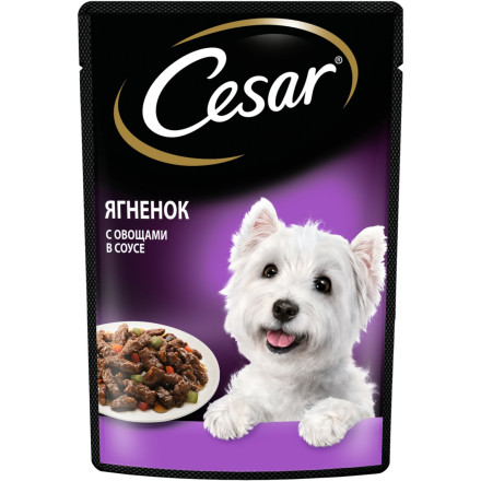 Cesar влажный корм для взрослых собак с ягненком и овощами, в паучах - 85 г х 28 шт