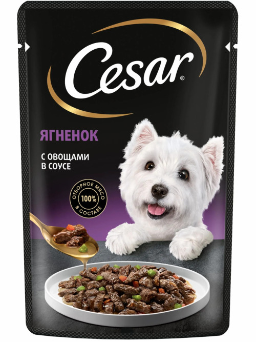 Cesar влажный корм для взрослых собак с ягненком и овощами, в паучах - 85 г х 28 шт